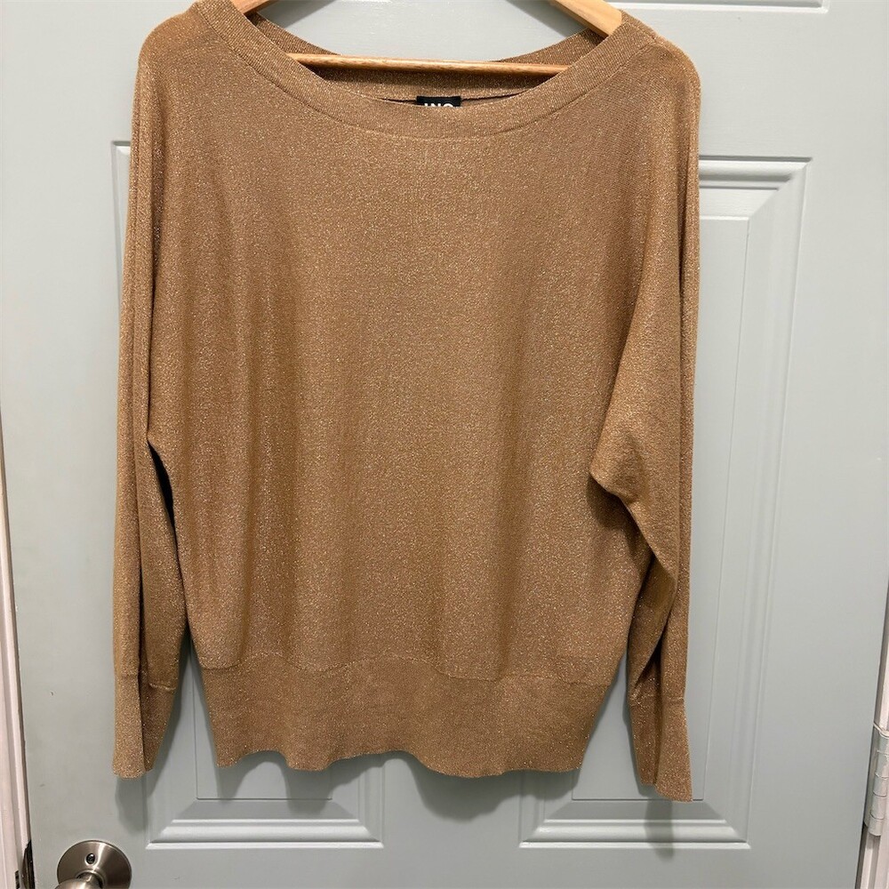 INC International Concepts Sweater Womens L Gold Metallic Shimmer Pullover
